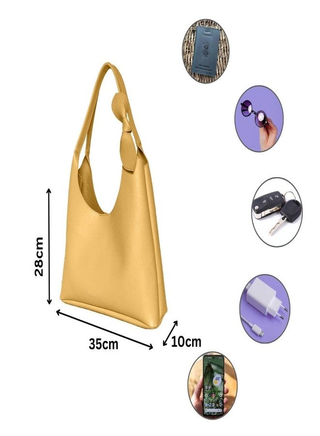 IMARS Stylish Yellow Textured Hobo Bag for Women & Girls | Premium Vegan Leather Shoulder Handbag with Logo | Trendy Purse for Daily, Office & Party Use - Image 4